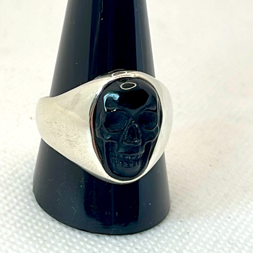 Made In Earth MIE Volcanic Glass Black Obsidian Skull Ring
